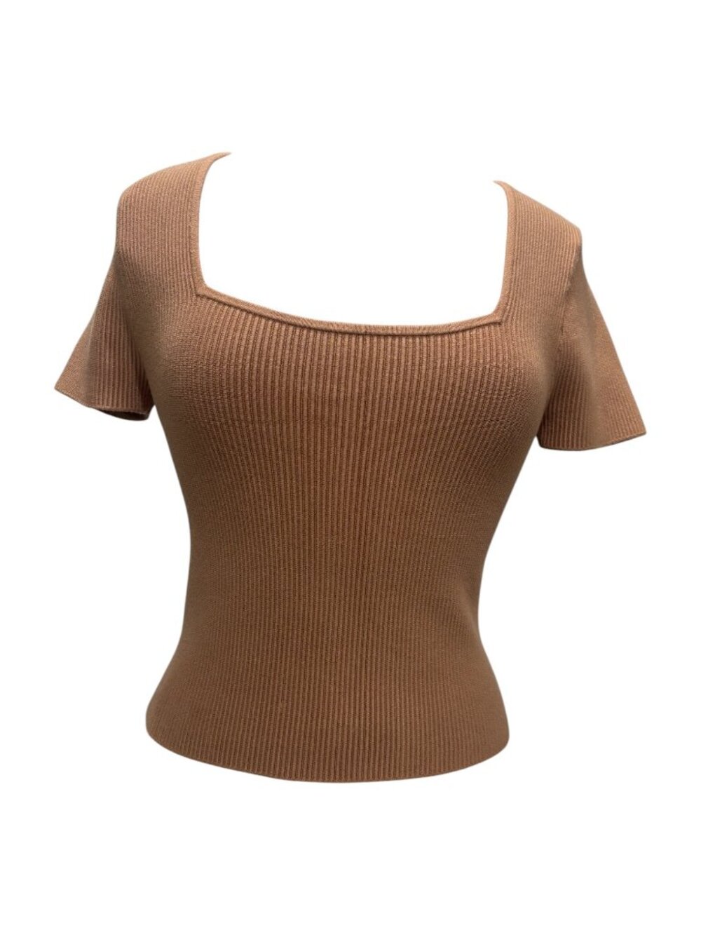 Abercrombie & Fitch Ribbed Knit Square Neck Top Women’s Medium Brown Short Sleev - Picture 3 of 12